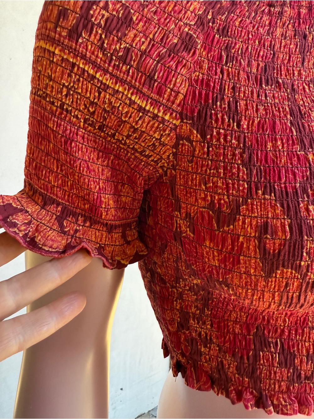 NWT Angie skirt orange yellow rust multi color print - smocked waist - M boho - Picture 10 of 10
